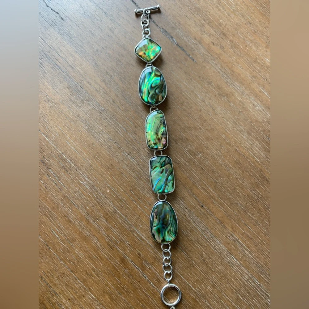 Vintage Sterling Silver and Abalone bracelet 7” - 8” Boho Healing